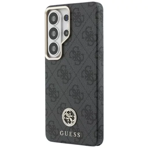 GUESS 4G Rhinestone Round Logo MagSafe kompatibilis tok Samsung S26 Ultra GUHMS26LP4GRMDEK fekete