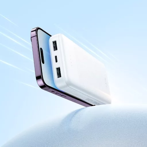 Hoco J163 powerbank 10000 mAh 2A, négy beépített kábellel: USB-A + USB-C + Lightning + Micro USB – fehér