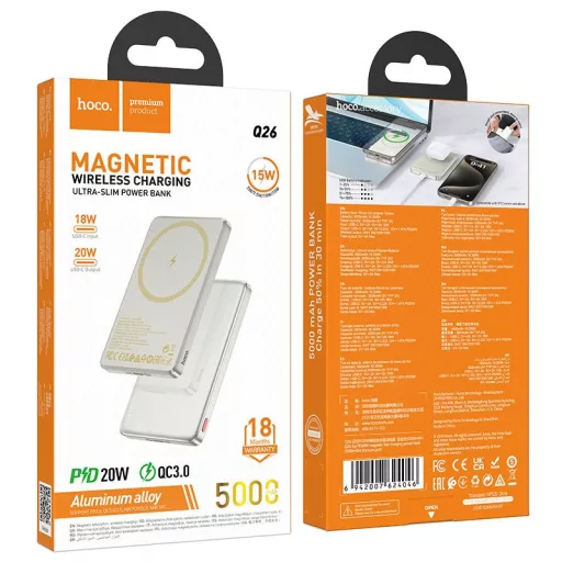 Hoco Q26 MagSafe kompatibilis powerbank 5000 mAh QC PD 2A 20W – narancssárga