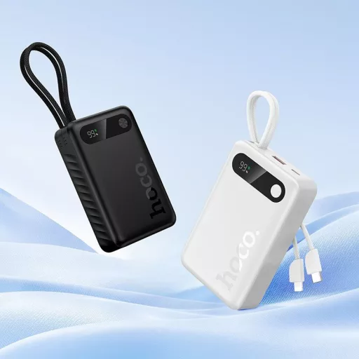 Hoco J171A powerbank 20000 mAh QC PD 2A 22,5W, beépített USB-C + Lightning kábelekkel – fekete