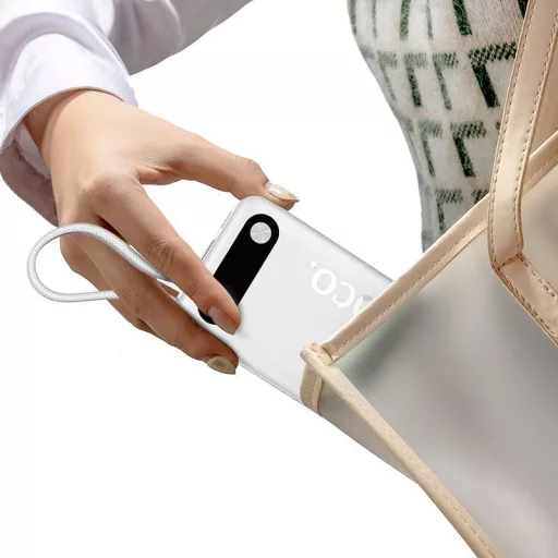 Hoco J171A powerbank 20000 mAh QC PD 2A 22,5W, beépített USB-C + Lightning kábelekkel – fehér