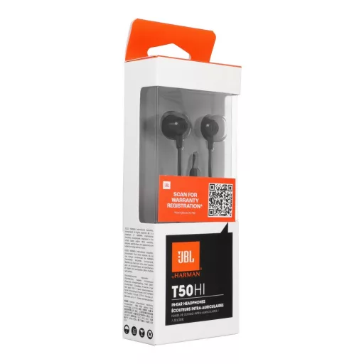 JBL T50HI 360 vezetékes fülhallgató 3,5 mm jack csatlakozóval, mikrofonnal fekete