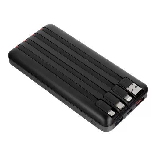 Charmast W2089 PD3.0 3A 22,5W 20000 mAh powerbank beépített USB-A / USB-C / Lightning / Micro USB kábelekkel fekete